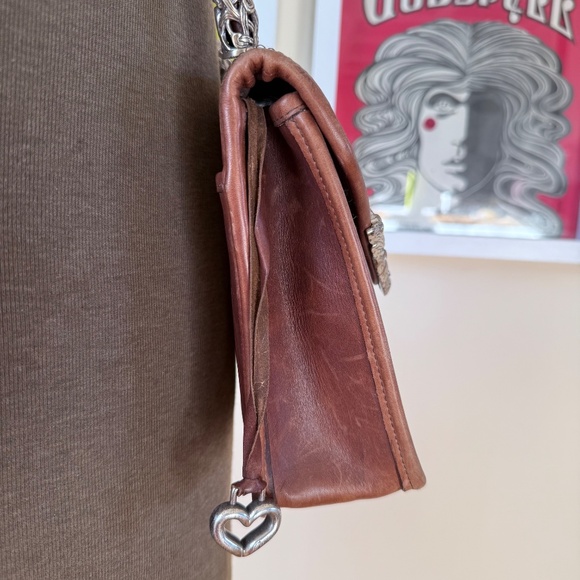Vintage 90s Brighton Brown Leather Karen Bag Purse Braided Shoulder Crossbody - Picture 3 of 11